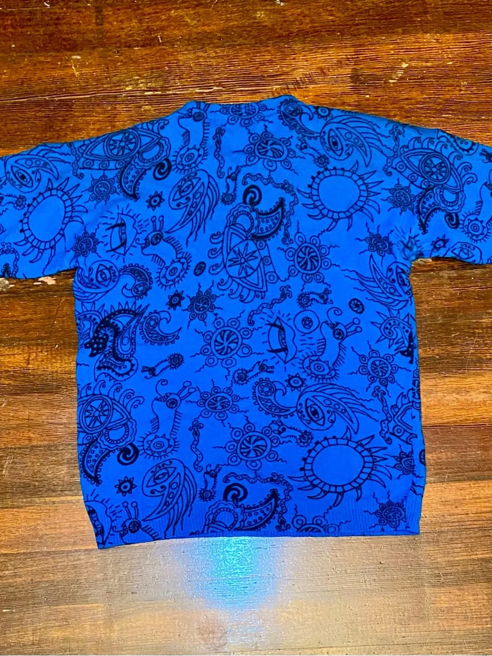 TRUE VINTAGE 1980s/90s Checkmates 95% Wool Blue Funky Patterned Crewneck Sweater